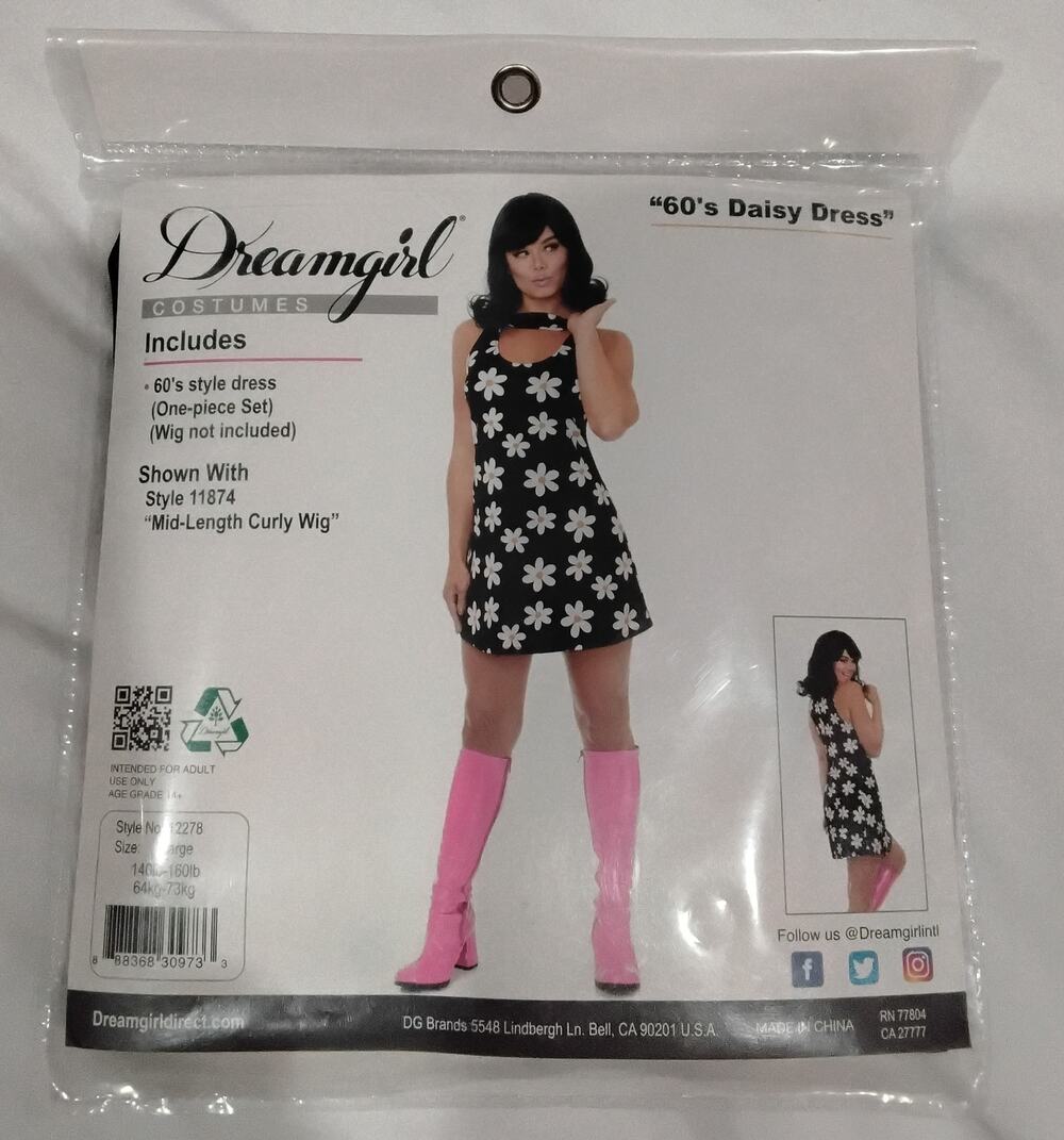 Dreamgirl 60s Daisy Dress Costume Women Large Mod Flower Power NEW #12278